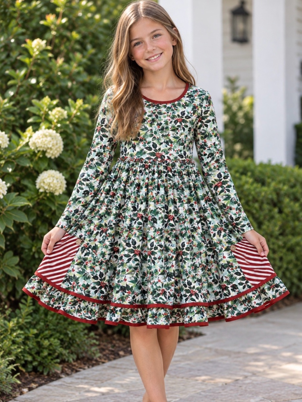 Cheeky Plum size 10 Holiday Holly Berry Girls' Long Sleeve Christmas Dress